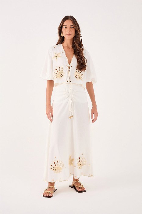 DRESS TO BLUSA LINHO BORDADO RECHILIEU OFFWHITE