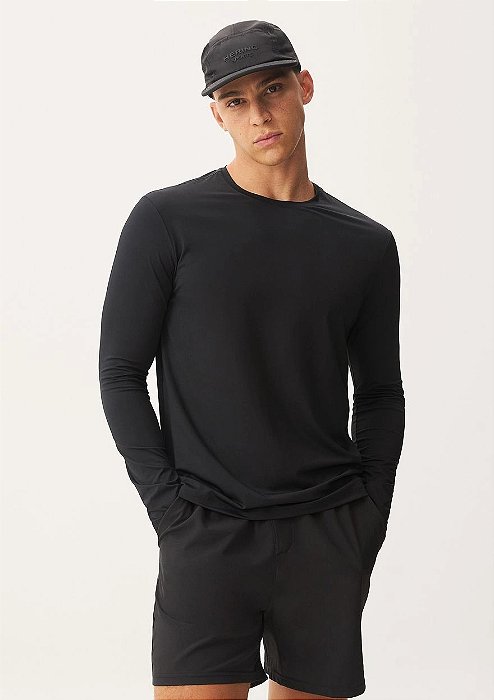HERING SPORTS CAMISETA ESPORTIVA MASCULINA MANGA LONGA PROTEÇÃO UV  - PRETO