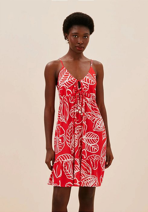 CACAY VESTIDO CURTO BABADO ESTAMPADO FRUTOS DA TERRA