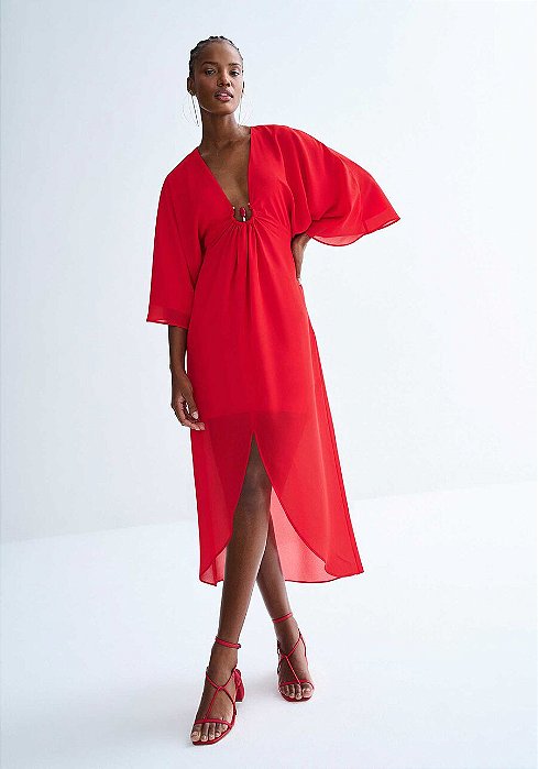 LEZ A LEZ VESTIDO MIDI EM CHIFFON COM DETALHE DECOTE