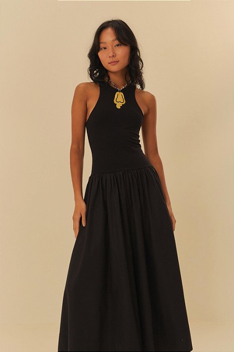 FARM VESTIDO REGATA SAIA GODE PRETO