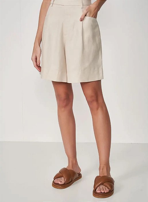COLCCI BERMUDA LINHO BEGE TAUPE