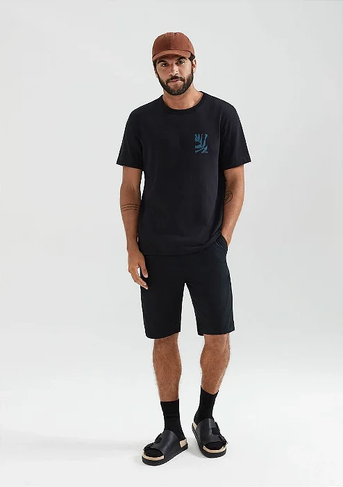HERING BERMUDA BÁSICA MASCULINA RETA EM SARJA - PRETO