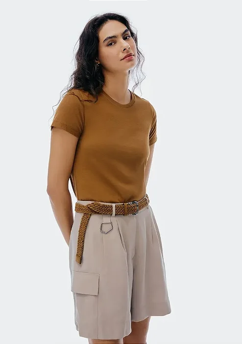 HERING BLUSA BÁSICA FEMININA MANGA CURTA SLIM WORLD - MARROM
