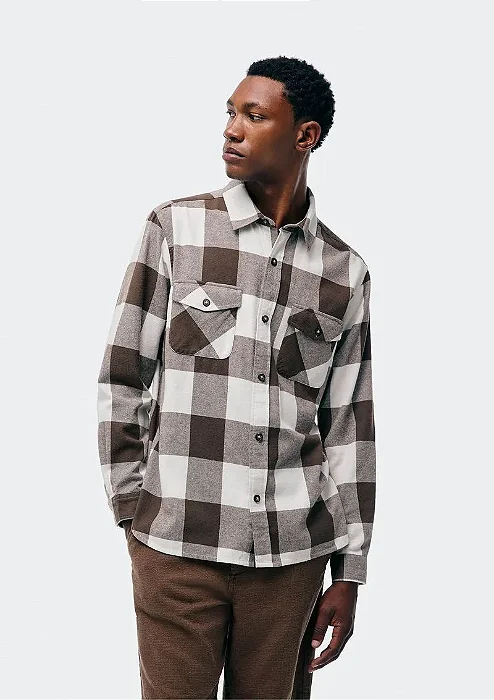 HERING CAMISA MASCULINA COMFORT XADREZ FLANELADA - MARROM