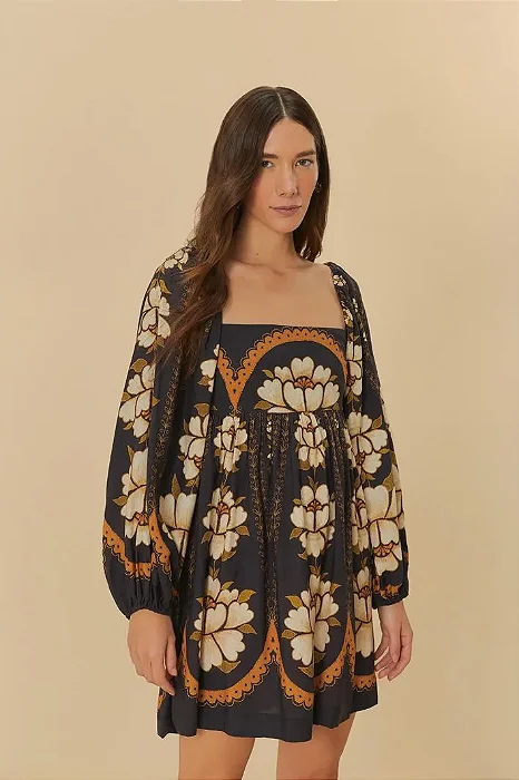 FARM VESTIDO CURTO FLOR BORDADA