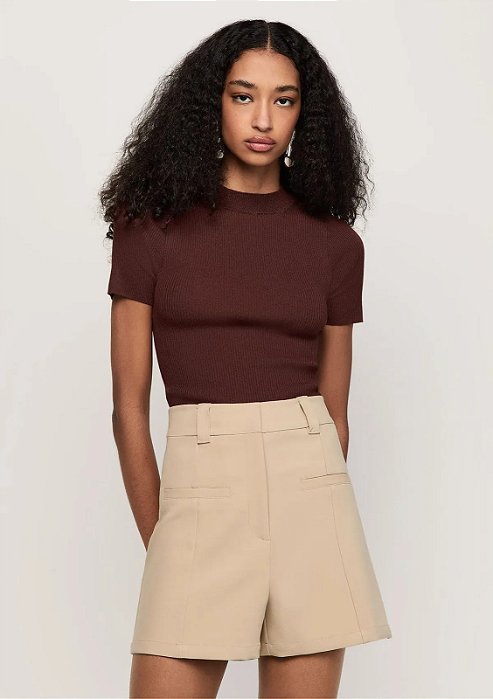 DZARM BLUSA CANELADA DECOTE REDONDO - BURGUNDY