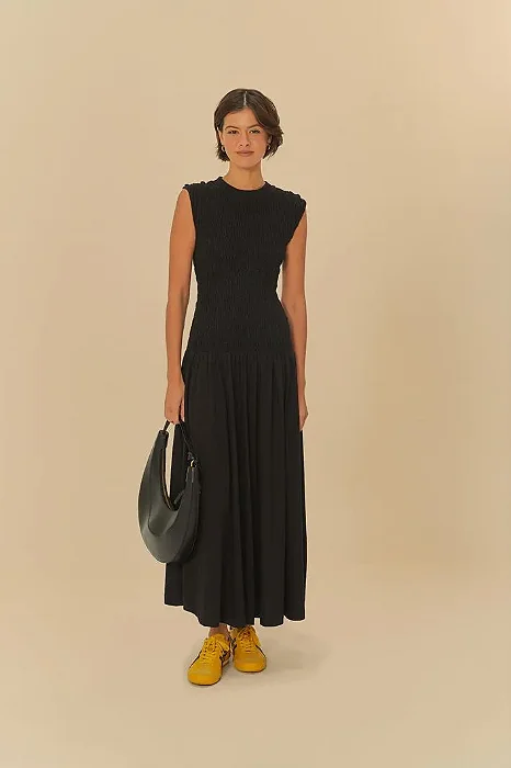 FARM VESTIDO CROPPED LASTEX PRETO