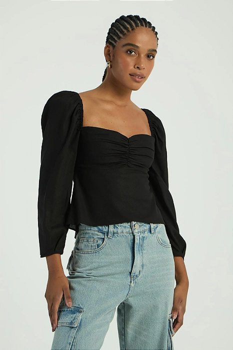 MYPLACE BLUSA BUSTO FRANZIDO PRETO