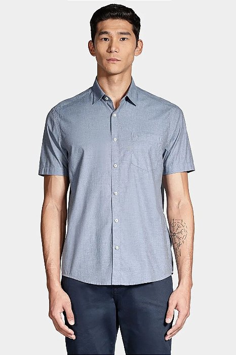 ARAMIS CAMISA MANGA CURTA COSMO REGULAR FIL A FIL ANTILIA COM BOLSO AZUL NEBLINA