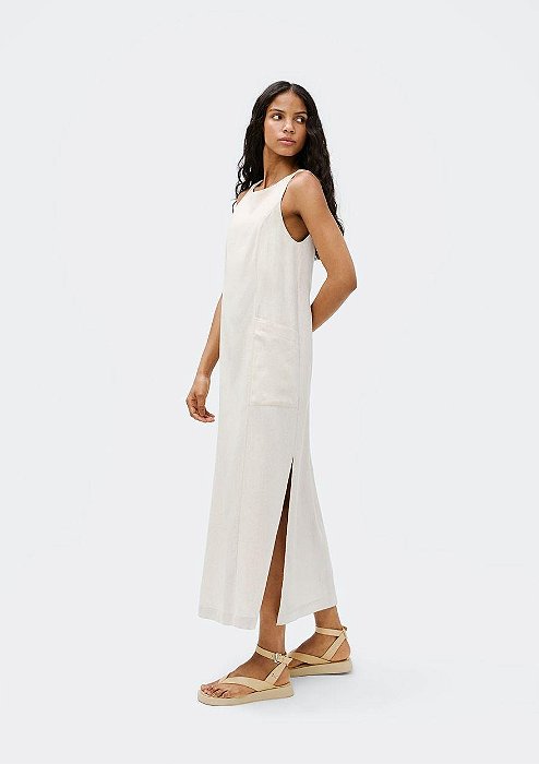 HERING VESTIDO  MIDI COM LINHO - BEGE