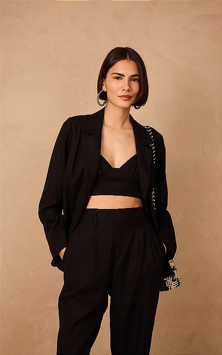 DRESS TO BLAZER LINHO FENDAS - PRETO