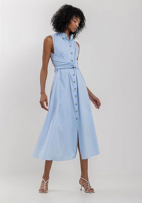 LEZ A LEZ VESTIDO MIDI CHÁ EM ALGODÃO RESPONSAVEL COM AMARRAÇÃO