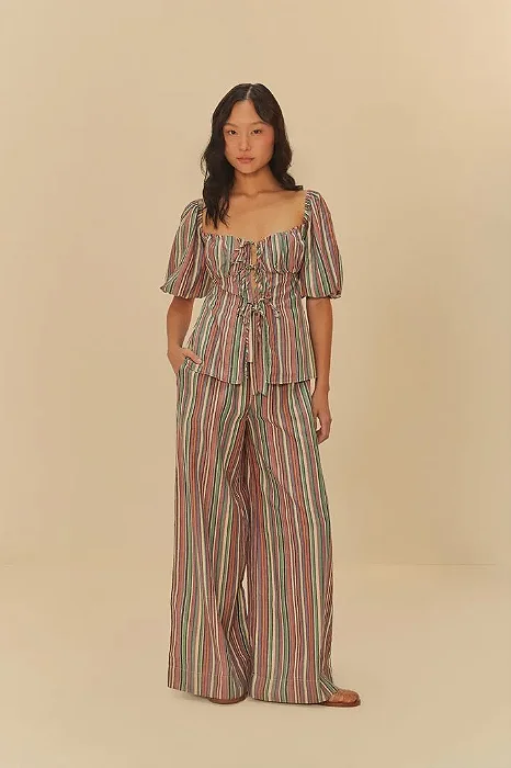 FARM CALÇA ESTAMPADA LISTRA PIPA