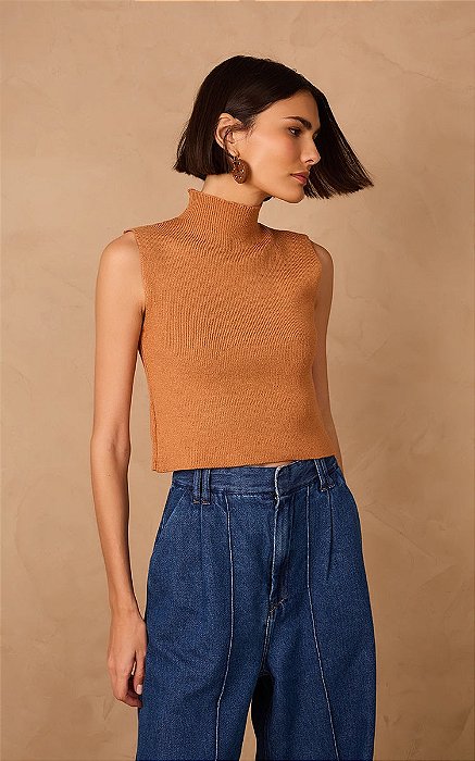 DRESS TO BLUSA TRICOT GOLA ALTA BEGE LEME