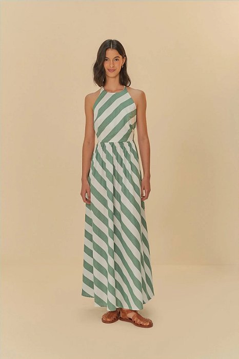 FARM VESTIDO FRENTE ÚNICA ESTAMPADO  MISTURA DE LISTRA