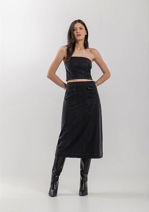 LEZ A LEZ BLUSA CURTA SEM ALÇAS COM ZIPER EM MALHA LEATHER