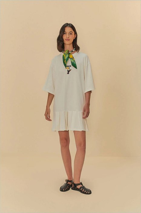 FARM VESTIDO CURTO PREGAS BORDADO OFF