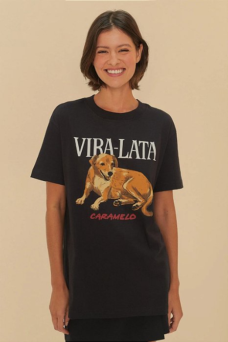 FARM T-SHIRT MÉDIA VIRA LATA PRETA