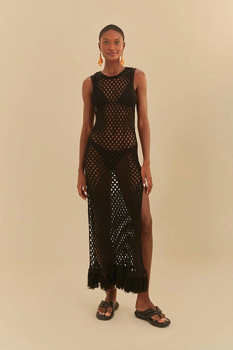 FARM BEACHWEAR TUNICA CROCHET PRETO