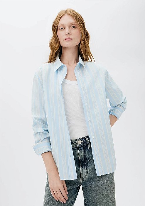 HERING CAMISA FEMININA MANGA LONGA EM TRICOLINE - AZUL