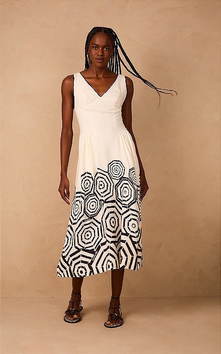 DRESS TO VESTIDO MIDI LINHO ESTAMPA PRAIA