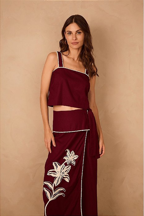 DRESS TO BLUSA LINHO CROPPED VIVO TRANÇADO - VINHO BOSSA
