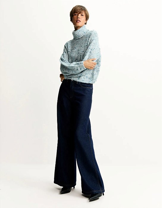 SHOULDER BLUSA TRICOT MESCLA AZUL
