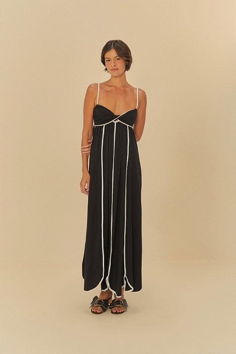 FARM VESTIDO CROPPED RECORTES COM VIES PRETO