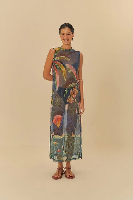 FARM VESTIDO MIDI TULE RIO DE MOSAICO