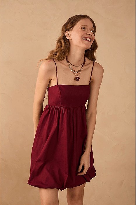 DRESS TO VESTIDO ALGODÃO BALONE - VINHO BOSSA