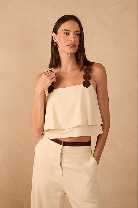 DRESS TO BLUSA LINHO ALÇA BOLAS - OFF POLVILHO
