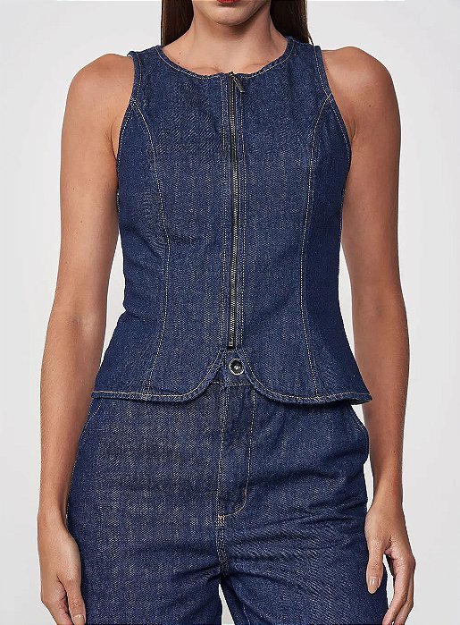 COLCCI BLUSA JEANS COM ZÍPER INDIGO