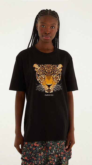 FARM T-SHIRT MÉDIA ONCA ESMERALDA PRETA