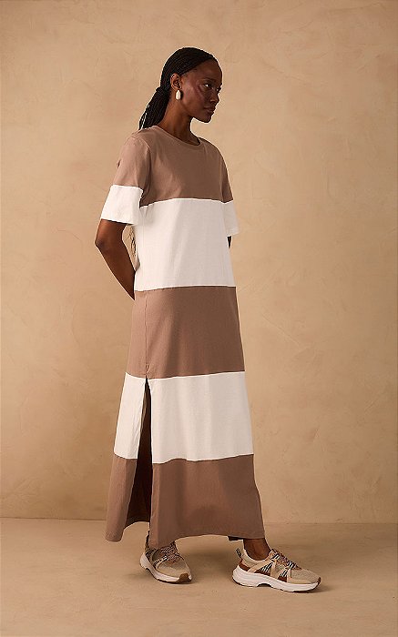 DRESS TO VESTIDO RECORTE BICOLOR - OFF WHITE/CINZA MIRANTE
