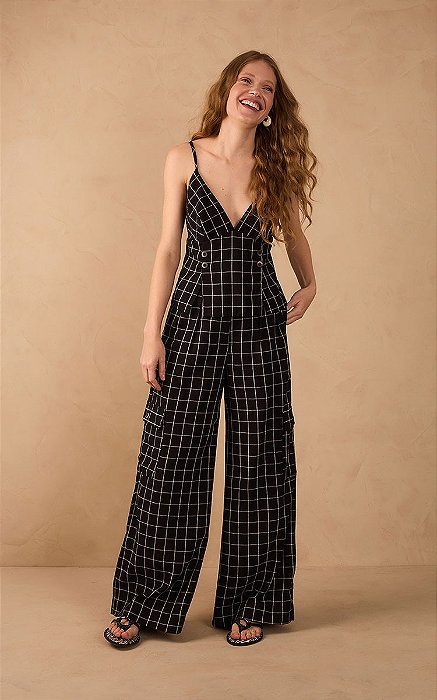 DRESS TO CALÇA LINHO XADREZ BOLSO LATERAL PRETO