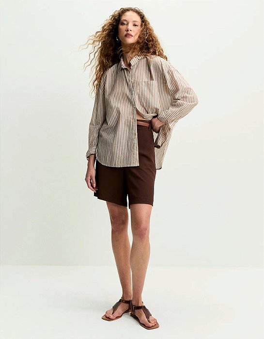 SHOULDER CAMISA VOIL LISTRAS CAMEL