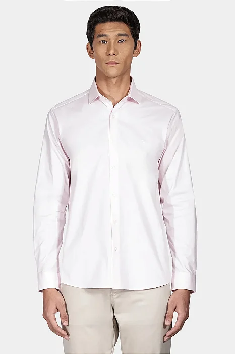 ARAMIS CAMISA MANGA LONGA SLIM EM TRICOLINE STRETCH LISO ROSA