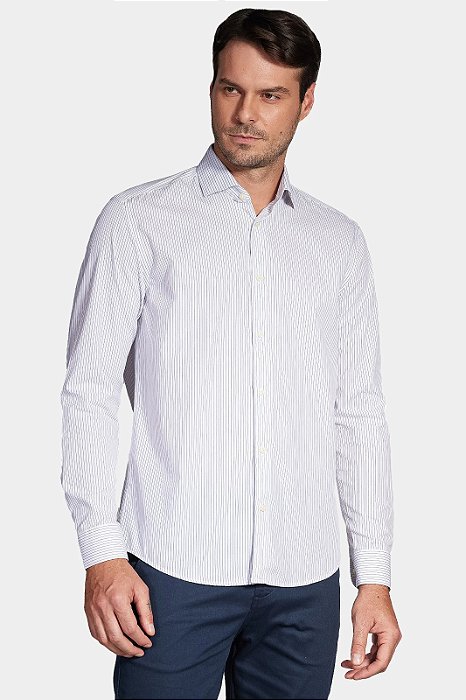 ARAMIS CAMISA SLIM LISTRA CLÁSSICA BRANCO COM PRETO