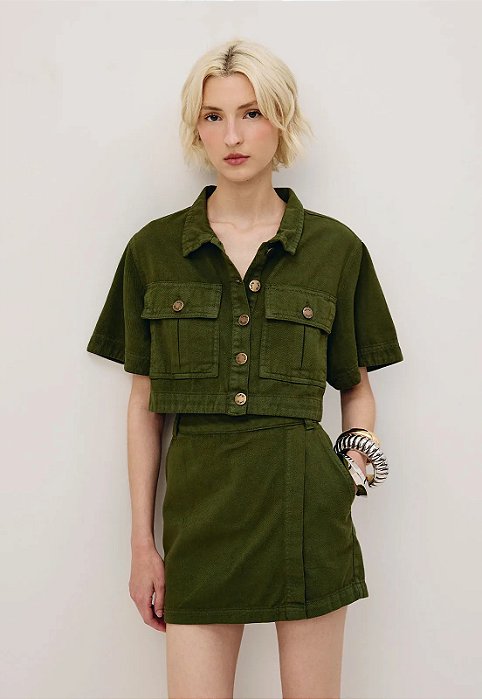 CACAY CAMISA SARJA CROPPED - VERDE MÉDIO