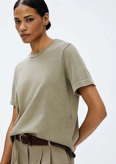 HERING BLUSA FEMININA MANGA CURTA EM MALHA BINADA - VERDE
