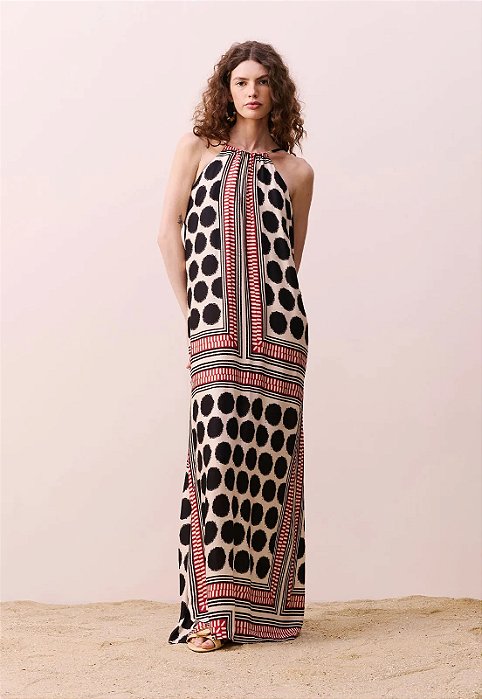 CACAY VESTIDO DECOTE COSTAS ESTAMPADA AÇAÍ - VERMELHO MÉDIO