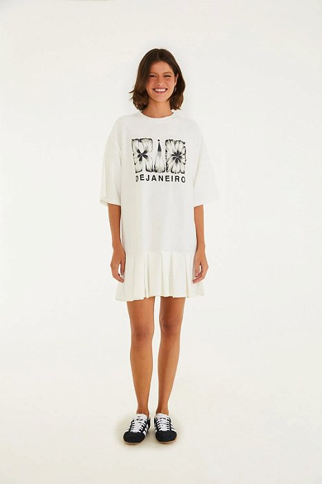 FARM VESTIDO CURTO PREGAS RIO FLOR OFF WHITE
