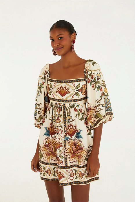 VESTIDO CURTO ESTAMPADO JARDIM MAJESTOSO