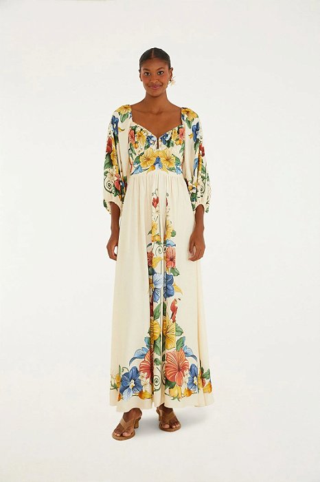 FARM VESTIDO LONGO MANGA TROLOCALZINHO LENÇO