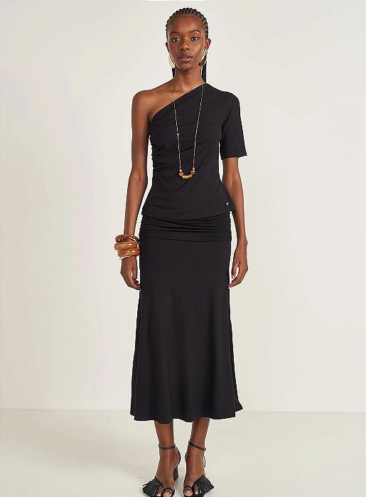 COLCCI BLUSA SLIM UMA MANGA COM FRANZIDO LATERAL - PRETO