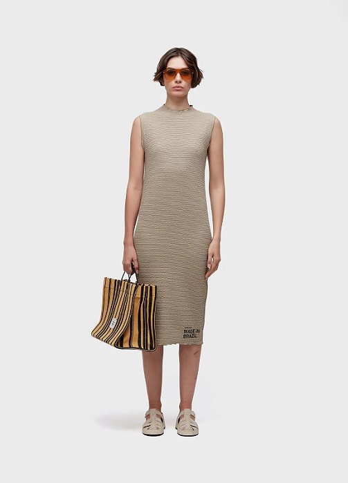 OSKLEN VESTIDO DOUBLE FACE RUG COLOR - CAQUI/PRETO