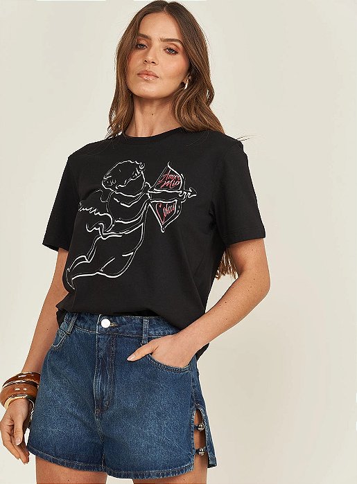 COLCCI CAMISETA FEMININA ESTAMPADA BOY - PRETO