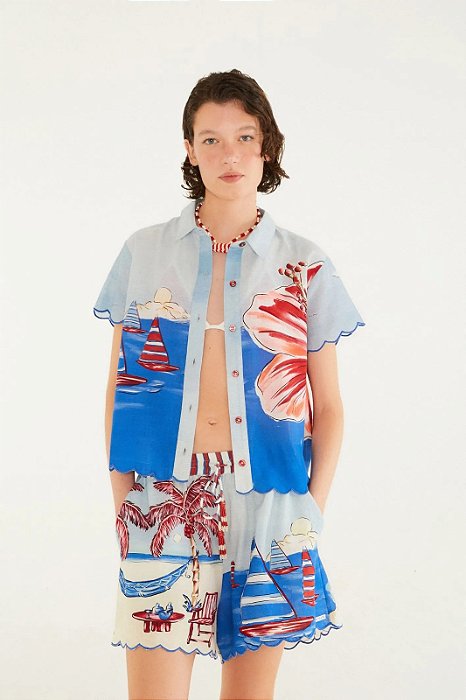FARM BEACHWEAR CAMISA FESTONE DIARIO DE VERÃO