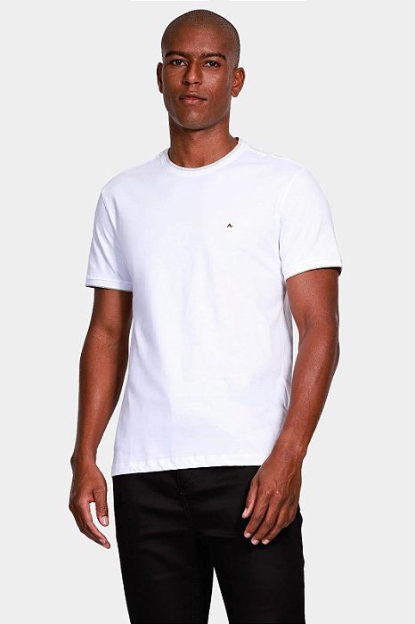 ARAMIS CAMISETA BÁSICA FRISO NA GOLA BRANCO COM CINZA